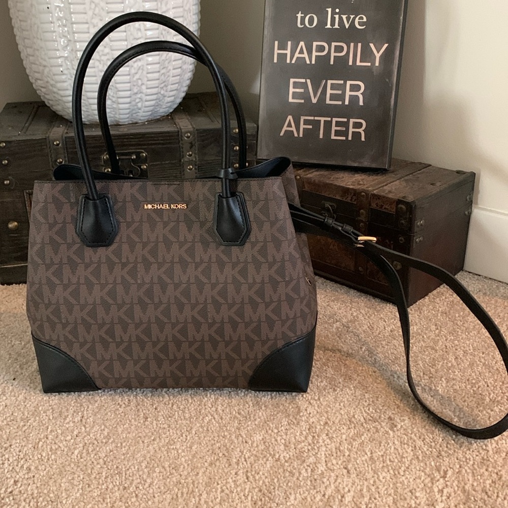 Black and brown logo MK purse